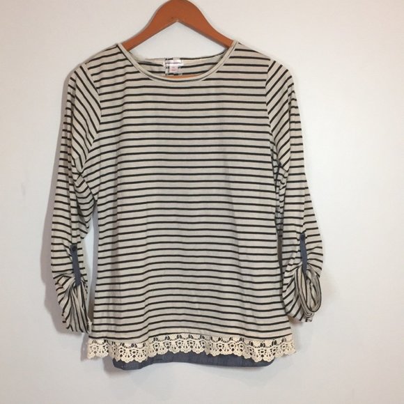 Xhilaration Tops - xhilaration women’s striped denim lace bottom quarter length size XXL shirt